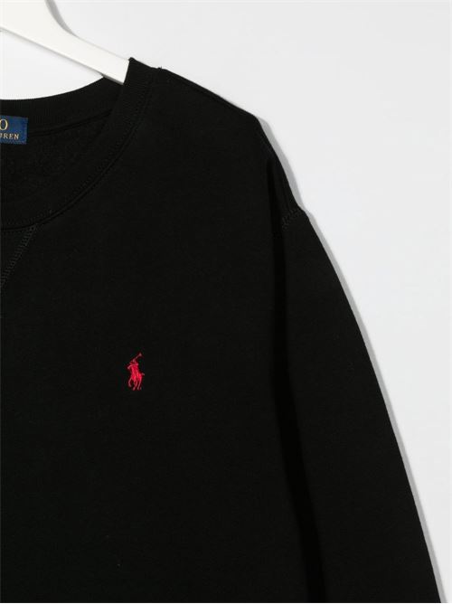 Felpa bambino Polo Ralph Lauren nera girocollo con logo ricamato RALPH LAUREN KIDS | 772102004